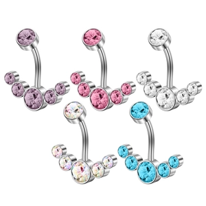 Five-piece set of stainless steel belly rings with colorful zircon in a fan-shaped design