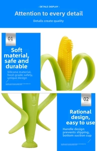 Close-up of food-grade silicone corn teether showing soft texture and bottom suction cup