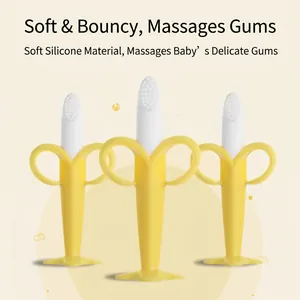 Baby Silicone Teether Toothbrush Food Grade Molar Stick Soft Bristle Fruit Shape Banana Corn Infant Oral Care Training