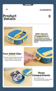 Detailed view of the 304 stainless steel lunch box with three compartments and folding cutlery
