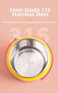 Detailed view of food-grade 316 stainless steel interior with bright yellow silicone edge