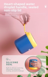Detail of insulated soup cup with heart handle and leak-proof silicone seal ring