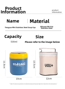 Detailed view of 530ml 316 stainless steel insulated soup jar with a portable carry bag