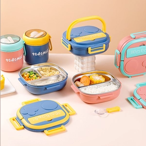 Portable 304 stainless steel lunch box set with soup cup and spoon for kids