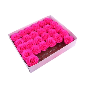 Gift box with 25 realistic deep pink artificial soap roses in a rectangular tray
