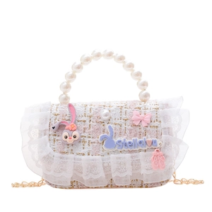 Kids tweed crossbody bag with StellaLou character, faux pearl handle and bow accent