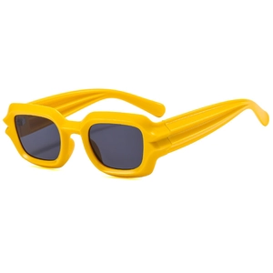 Chic yellow geometric cat eye sunglasses with thick frames and black lenses for women