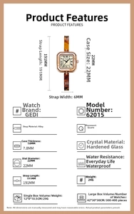 Spécifications de la montre à quartz carrée rétro avec bracelet à texture ambrée