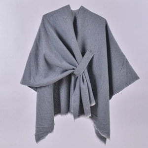 Poncho Scialle da Donna in Maglia Morbido a Quadri Tinta Unita Con Frange Design Incrociato Cappa in Imitazione Cashmere Autunno Inverno Caldo