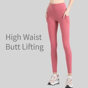 Women High Waist Yoga Pants With Pockets Nylon High Elasticity Peach Butt Lifting Leggings Gym Fitness Running Tights
