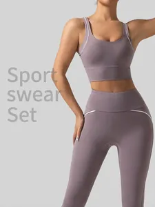 Haut Et Bas De Yoga À Haute Résistance Pour Femmes Hautement Élastique Respirant Sans Couture Sport Nylon Élasthanne Fitness