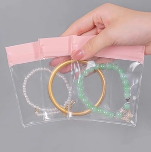 Jewelry Storage Bags Transparent PVC Plastic Anti Oxidation Sealing Dustproof Portable Travel Pink Zip Lock Pouches