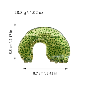 Elegant semi-circular acetate hair claw clip with green marble pattern for thick hair