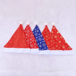 Set of 5 plush Christmas hats with LED lights featuring gold stars and white snowflakes
