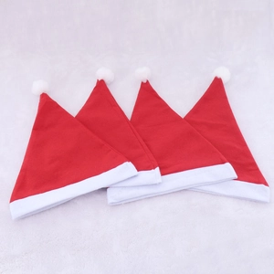 Classic red LED Christmas hat 4-pack with white plush trim and fuzzy pom-pom for parties