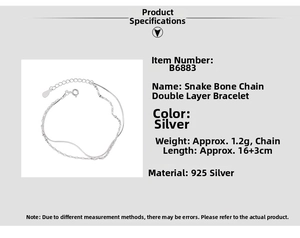 Close-up of a minimalist 925 sterling silver double-layered snake chain bracelet