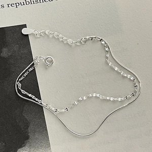 925 Sterling Silver Double Layer Snake Chain Bracelet For Women Minimalist Sequin Design Fashion Commute Hand Jewelry