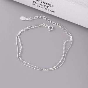S925 sterling silver double-layer snake and faceted link chain bracelet for women