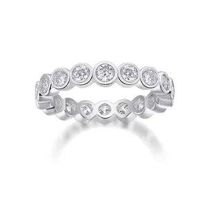 Eternity Ring Round Brilliant Cut Moissanite S925 Sterling Silver 18K Gold Plated Bezel Setting Wedding Band For Women