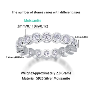 Eternity ring in S925 sterling silver with 3mm moissanite stones and 18K gold plating