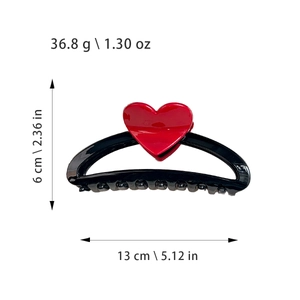 Large black heart shark hair clip measuring 13cm for elegant women's updo styling
