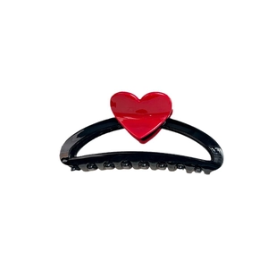 Large 13cm candy colored heart shark clip in glossy black and red for hair styling