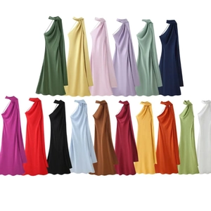 Elegantes Satin Halfter Maxikleid Rückenfrei Ärmellos Hochglanz Schleifenband Abendpartykleid Für Damen
