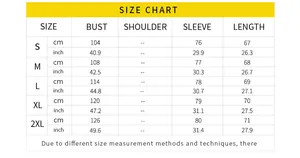 Tableau des tailles détaillé pour sweat à manches raglan en cm et pouces de S à 2XL