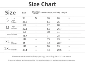 Detailed size chart for women's V-neck T-shirt showing measurements in cm and inches