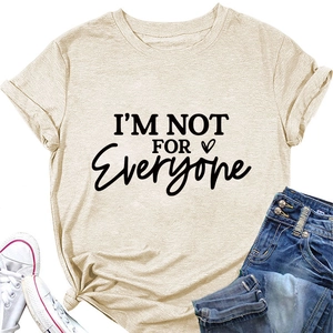 Detail of beige cotton T-shirt featuring I'm Not For Everyone slogan and heart print