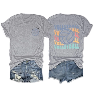Détails avant et arrière du t-shirt de volley-ball gris avec impression double face