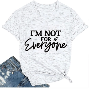 Detail of white melange t-shirt with I'M NOT FOR EVERYONE text and side knot hem
