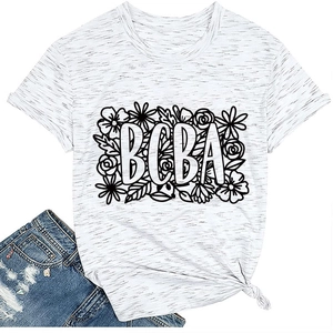 Detail of grey heather BCBA floral print T-shirt with stylish front knot hem design
