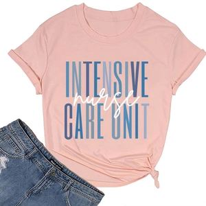 Pink Intensive Care Unit nurse t-shirt with front knot detail and crew neck
