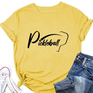T-shirt Pickleball gialla con orlo annodato e texture in cotone di alta qualità in piano
