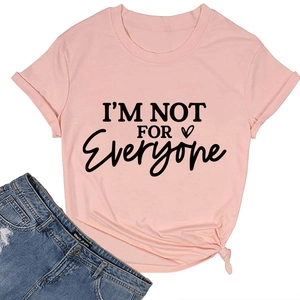 Detailed view of pink T-shirt featuring 'I'M NOT FOR EVERYONE' text and knot detail