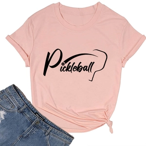 T-shirt rosa Pickleball da donna con nodo laterale alla moda e maniche con risvolto