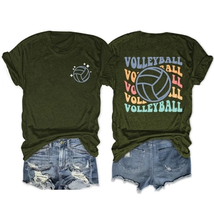 Détails recto-verso du t-shirt de volleyball vert olive avec imprimés rétro