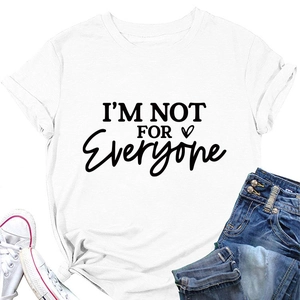 Flat lay of cotton crew neck T-shirt featuring I'M NOT FOR EVERYONE text with heart detail