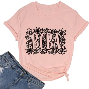 Detail of pink cotton T-shirt with BCBA floral print and stylish front knot design