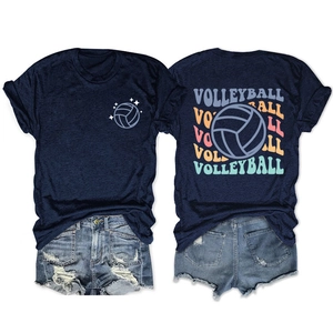 Vue détaillée avant et arrière du t-shirt de volleyball bleu marine avec imprimé