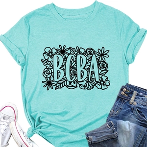 Detail of mint green BCBA T-shirt with floral print, rolled sleeves and stylish front knot