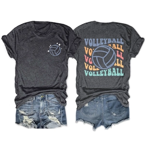 Vues avant et arrière d'un t-shirt gris chiné avec imprimé volleyball vintage