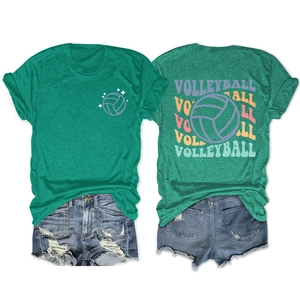 Vue avant et arrière d'un t-shirt de volleyball vintage vert foncé en coton