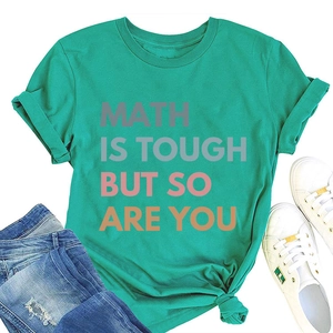 Teal short sleeve t-shirt with knotted hem and Math Is Tough But So Are You print