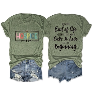 T-shirt vert armée infirmier hospice avec cœur léopard et texte imprimé recto-verso