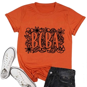 Detail of orange BCBA letter print T-shirt with floral rose and sunflower pattern