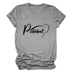 T-shirt grigia con stampa Pickleball distesa in piano, trama in cotone di qualità