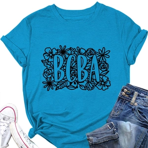Sky blue BCBA floral print T-shirt styled with ripped jeans and white sneakers