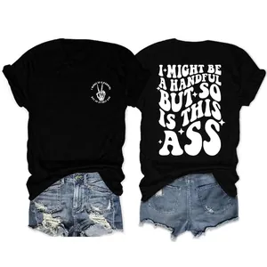 Damen T-Shirt Baumwollmischung Kurzarm Rundhals Locker Lustiger Buchstabendruck Handful Slogan Casual Streetwear Sommer Top